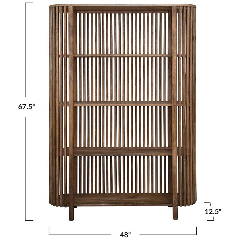 Image 3 Mango Wood Slatted Bookcase with 4 Shelves, Natural more views