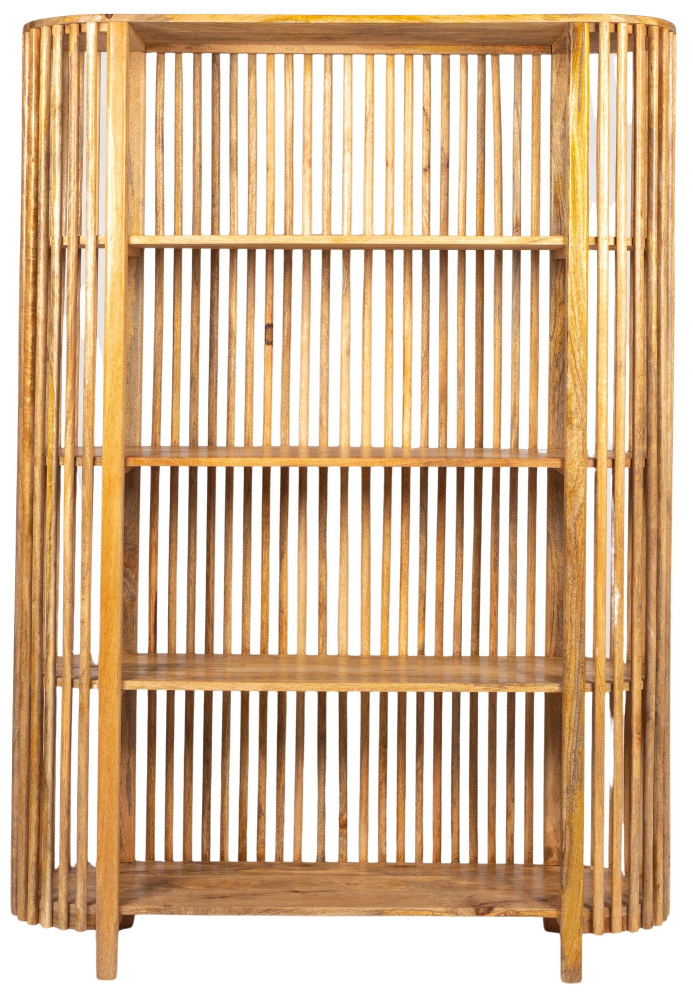 Image 6 Mango Wood Slatted Bookcase with 4 Shelves, Natural more views