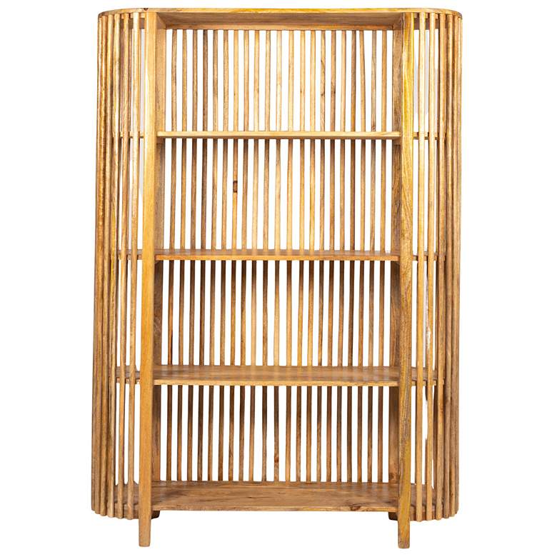 Image 6 Mango Wood Slatted Bookcase with 4 Shelves, Natural more views