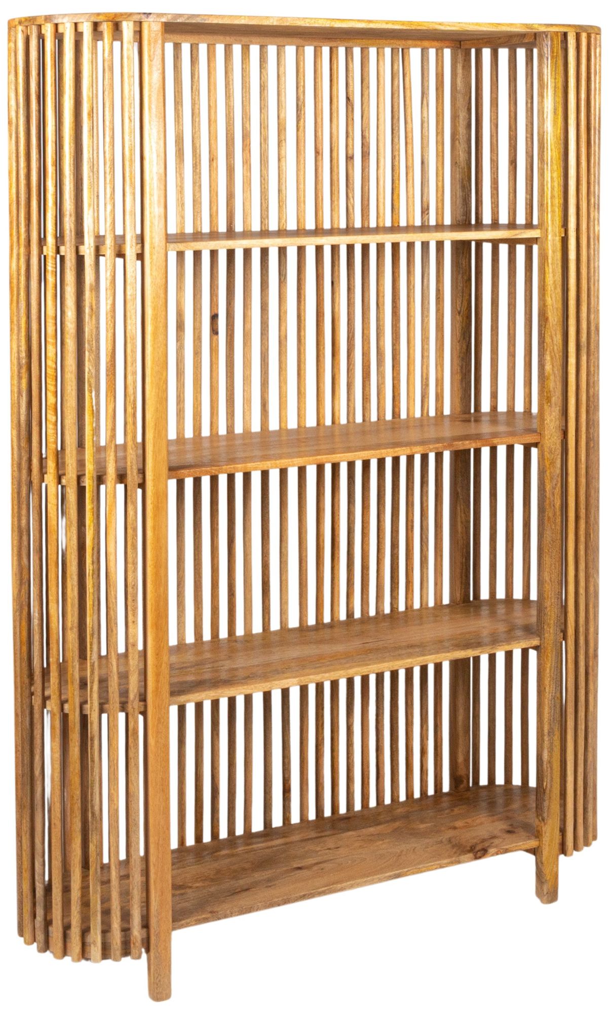 Image 7 Mango Wood Slatted Bookcase with 4 Shelves, Natural more views