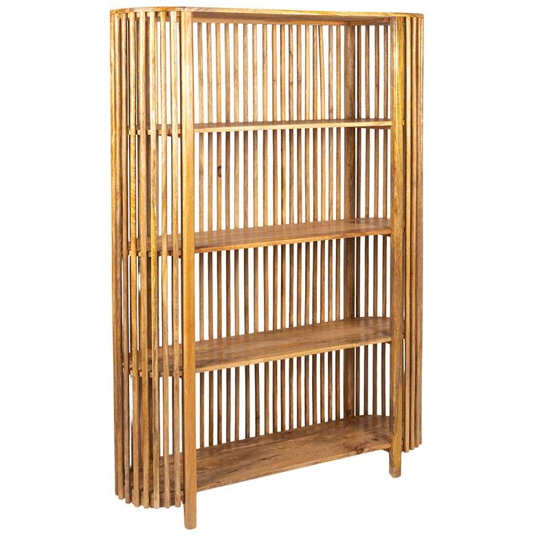 Image 7 Mango Wood Slatted Bookcase with 4 Shelves, Natural more views