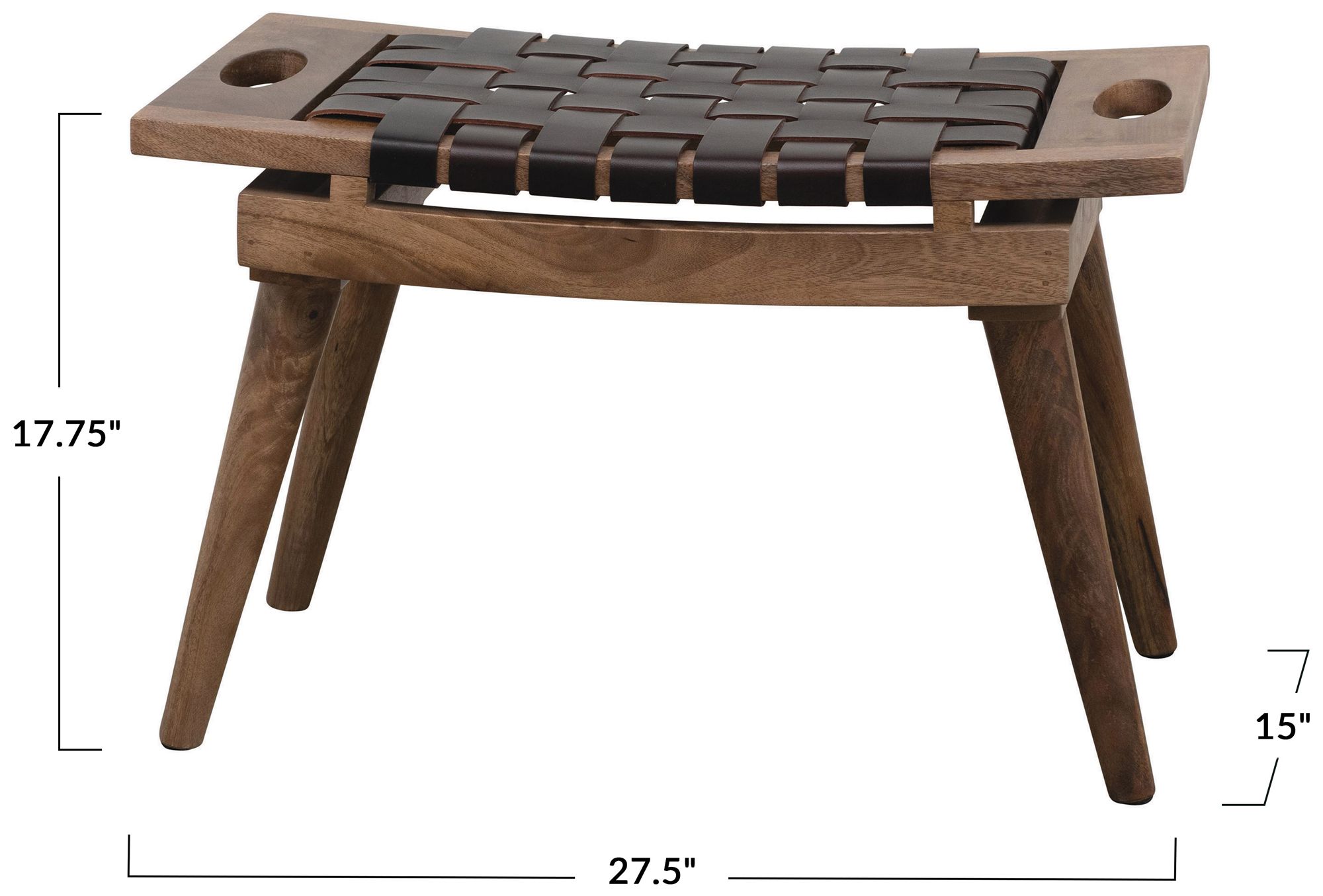Image 3 Mango Wood Stool with Woven Leather Top, Black and Natural more views
