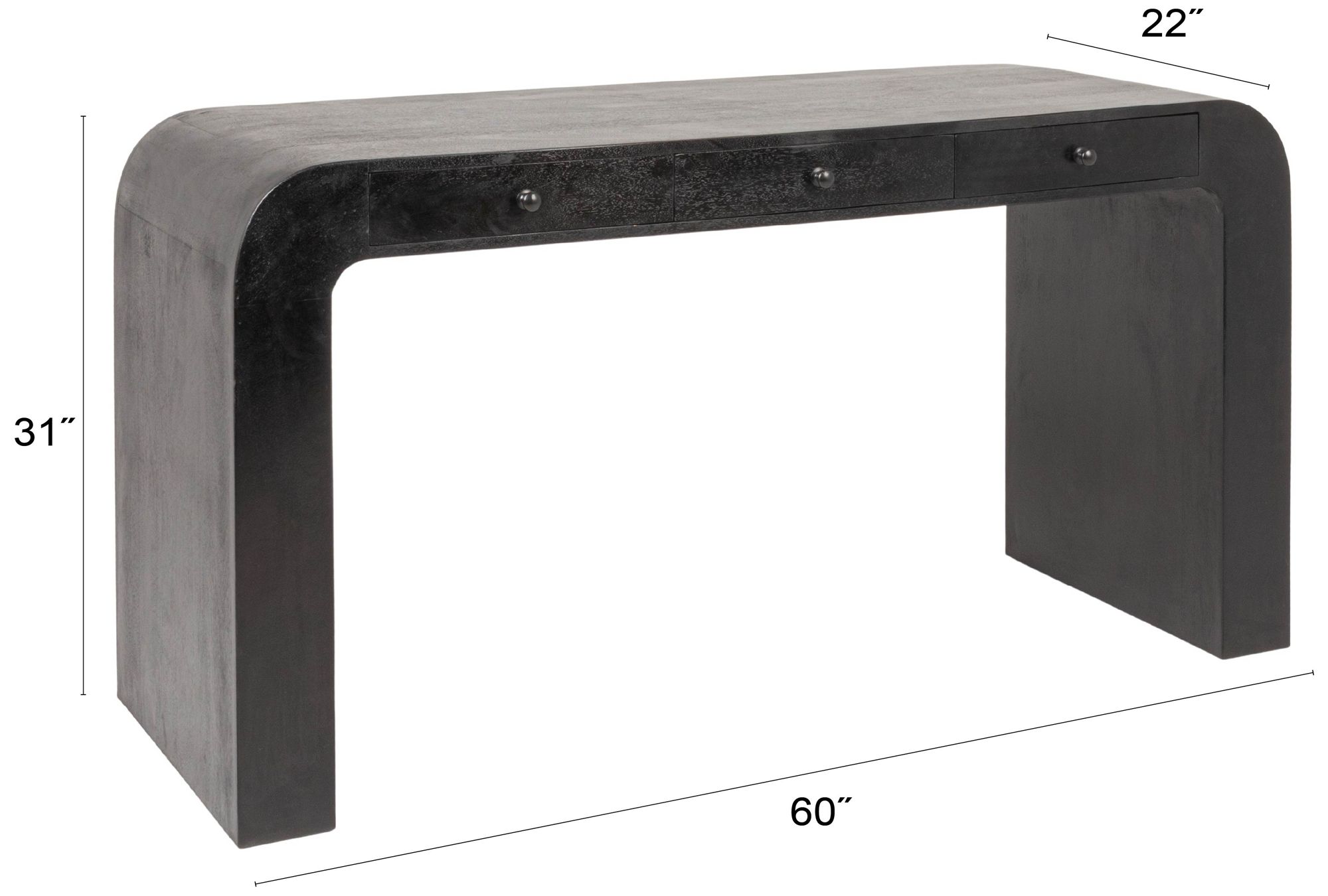 Image 3 Mango Wood Waterfall Desk with 3 Drawers, Black more views