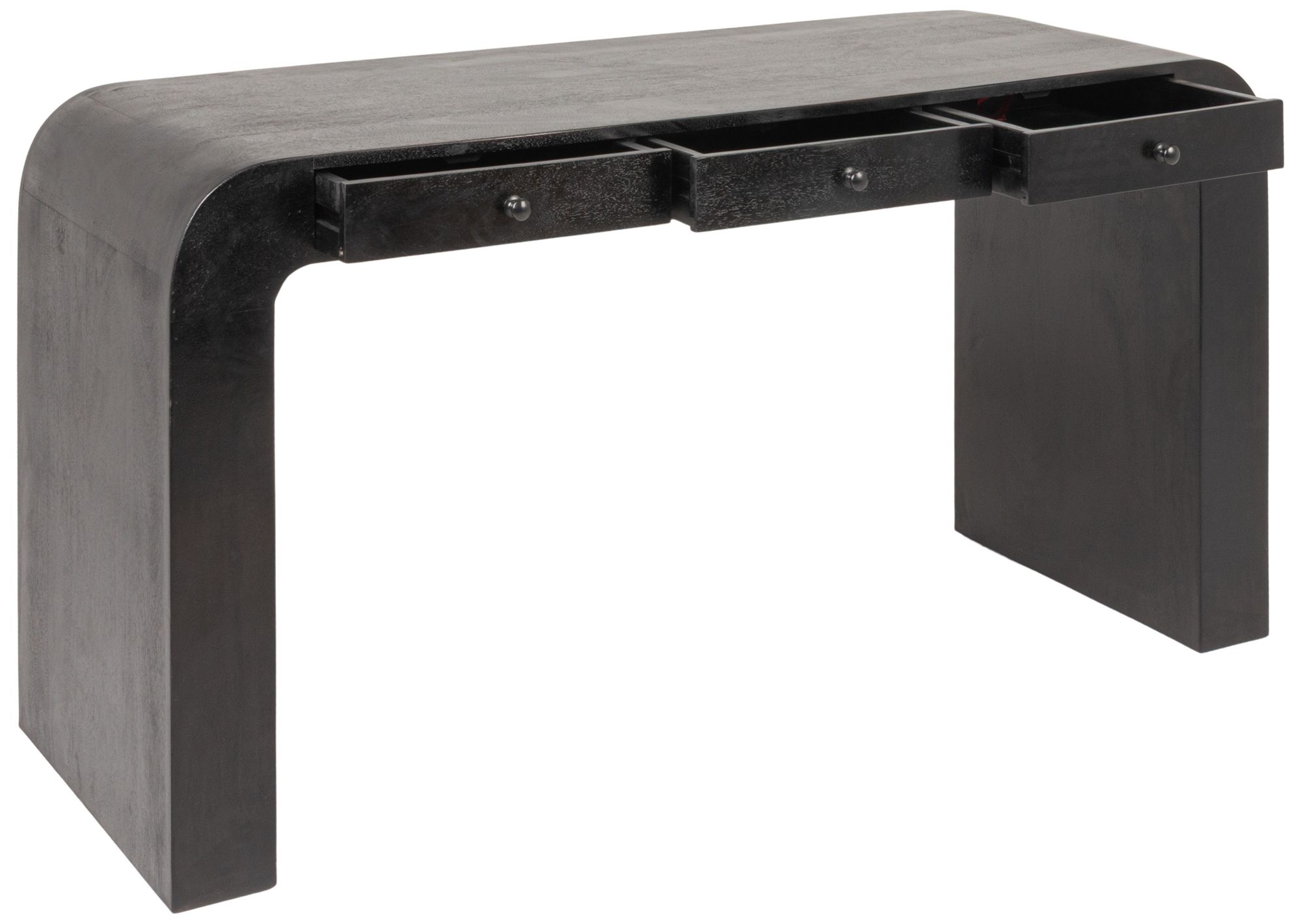 Mango Wood Waterfall Desk with 3 Drawers, Black