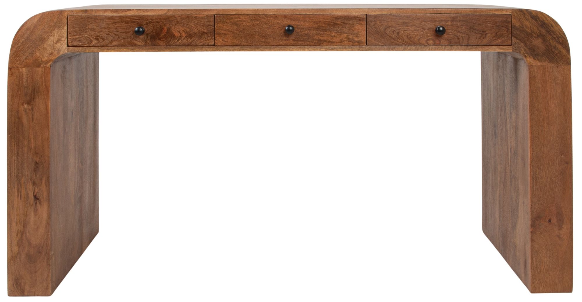 Mango Wood Waterfall Desk with 3 Drawers, Walnut Finish