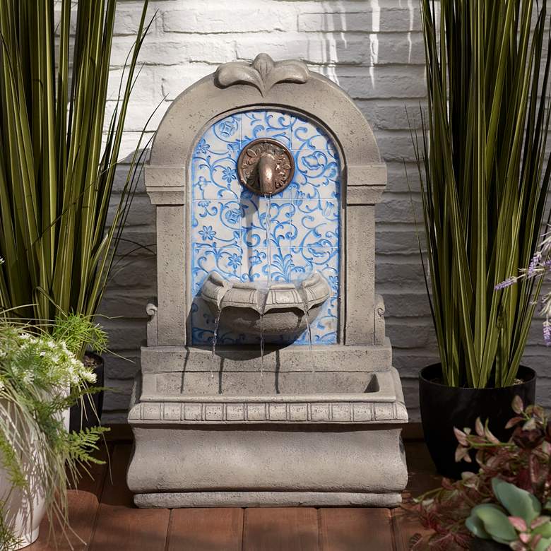 Image 1 Manhasset 30 1/4" High Stone and Blue Outdoor Floor Fountain