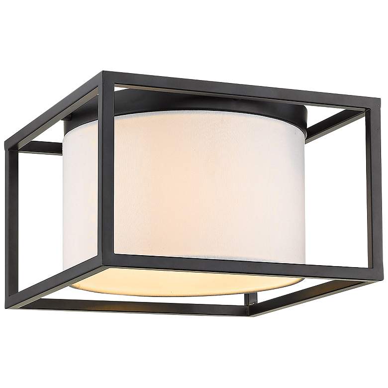 Image 2 Manhattan 12" Wide Matte Black 2-Light Flush Mount With Modern White S