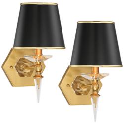 Manhattan 13&quot; High Black and Brass Crystal Wall Sconce Set of 2