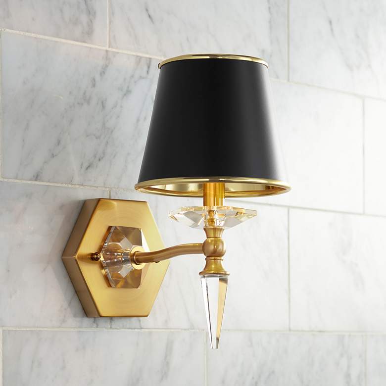Image 7 Manhattan 13" High Black and Brass Crystal Wall Sconce Set of 2 more views