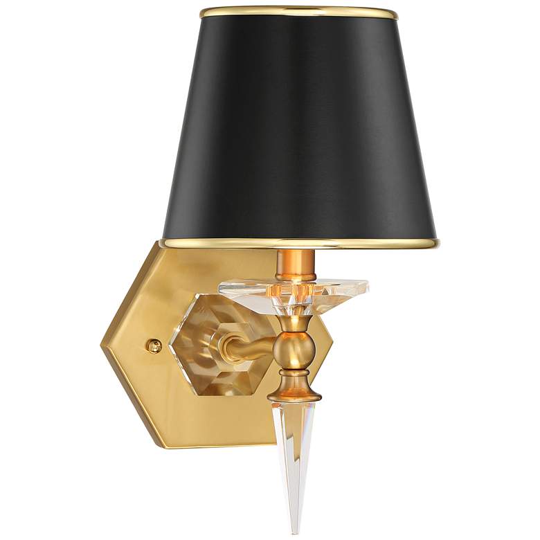 Image 2 Manhattan 13" High Black and Brass Finish Wall Sconce with Crystal