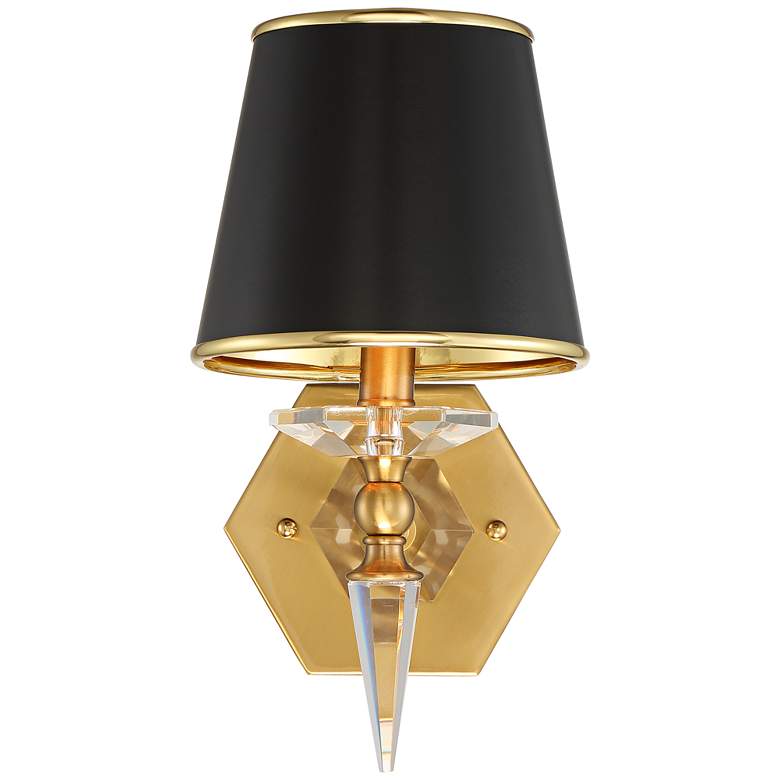 Manhattan 13&quot; High Black and Brass Finish Wall Sconce with Crystal more views