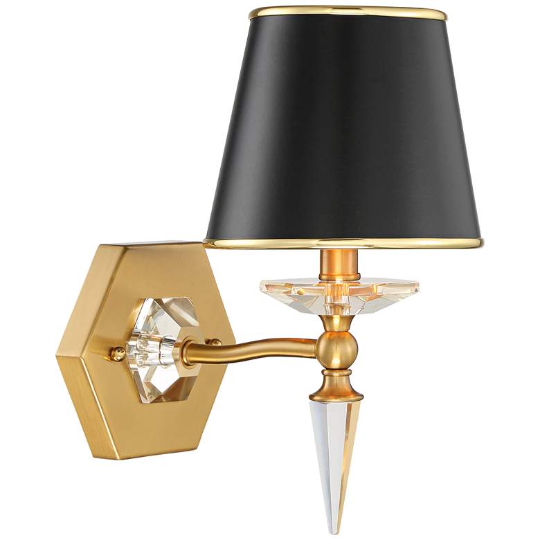 Image 5 Manhattan 13 inch High Black and Brass Finish Wall Sconce with Crystal more views