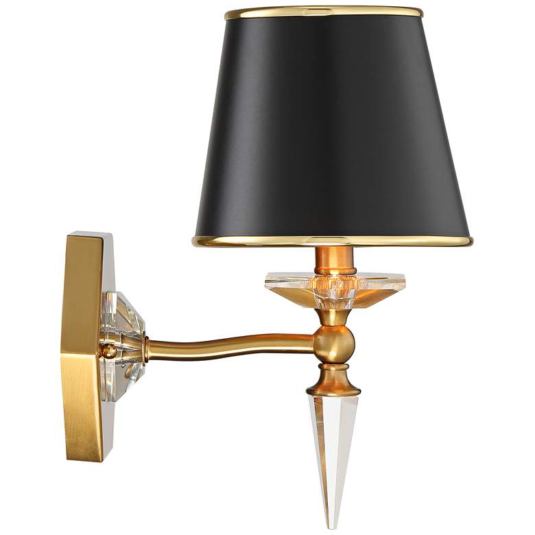 Image 6 Manhattan 13 inch High Black and Brass Finish Wall Sconce with Crystal more views