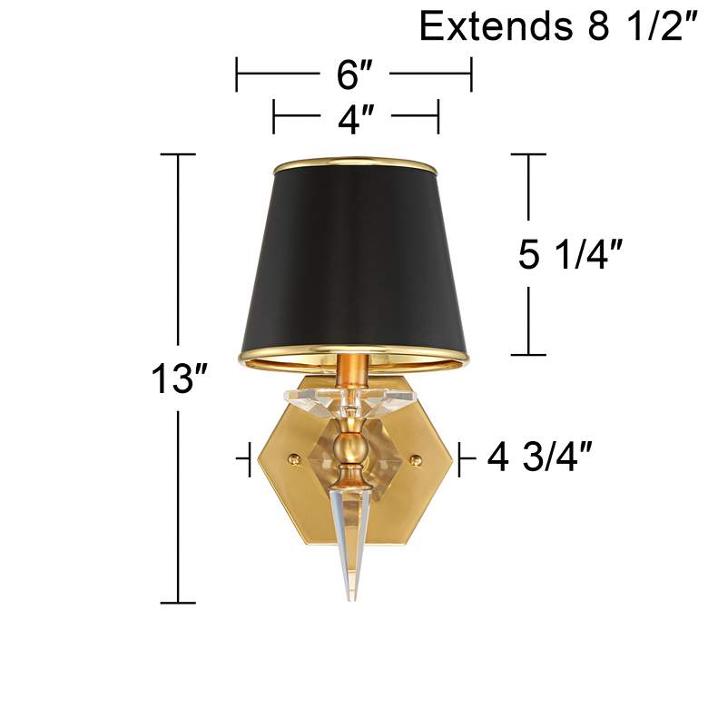 Image 7 Manhattan 13" High Black and Brass Finish Wall Sconce with Crystal more views