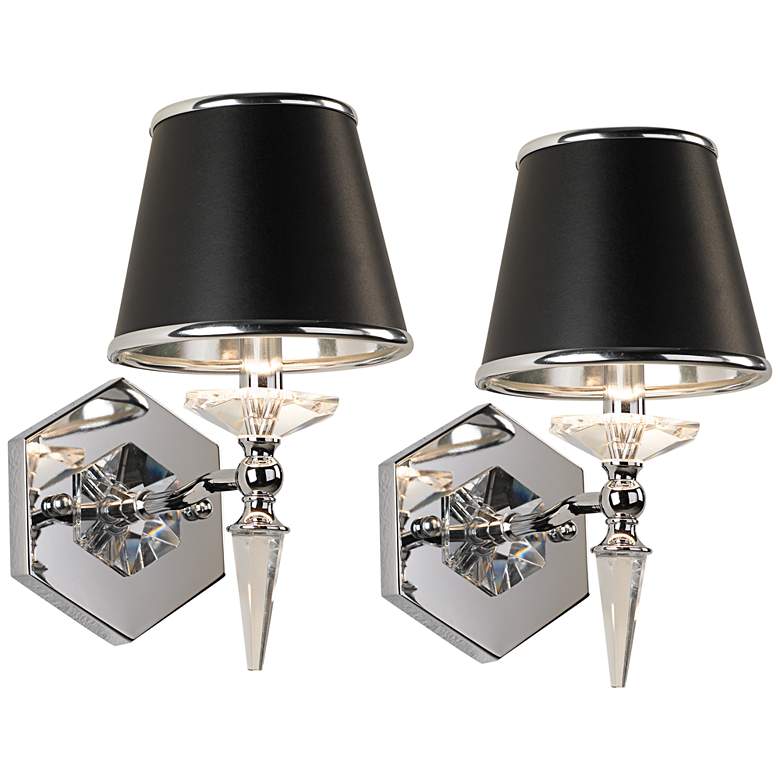 Image 2 Manhattan 13 inch High Black and Chrome Crystal Wall Sconce Set of 2