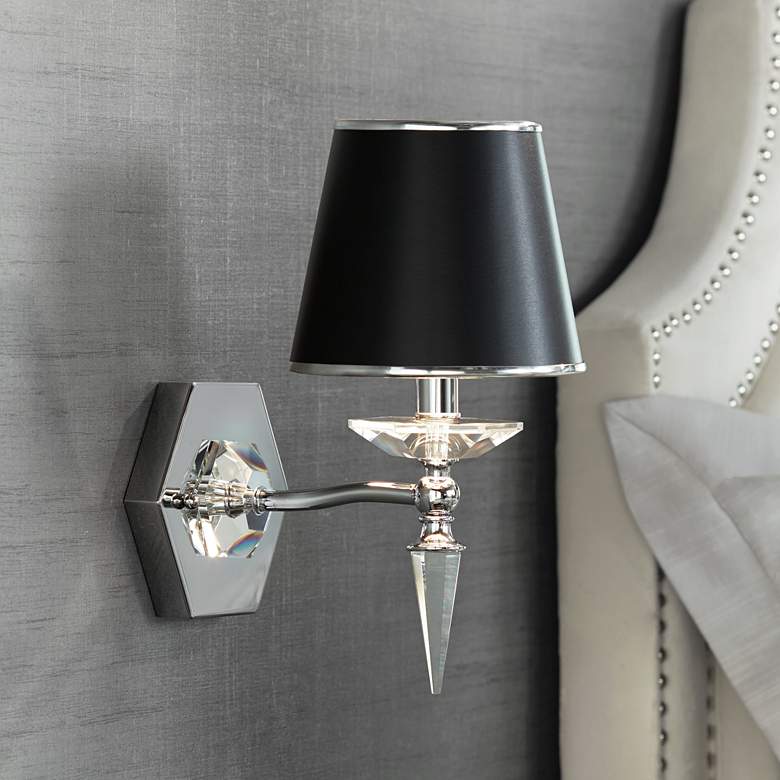 Image 2 Manhattan 13" High Black and Chrome Crystal Wall Sconce