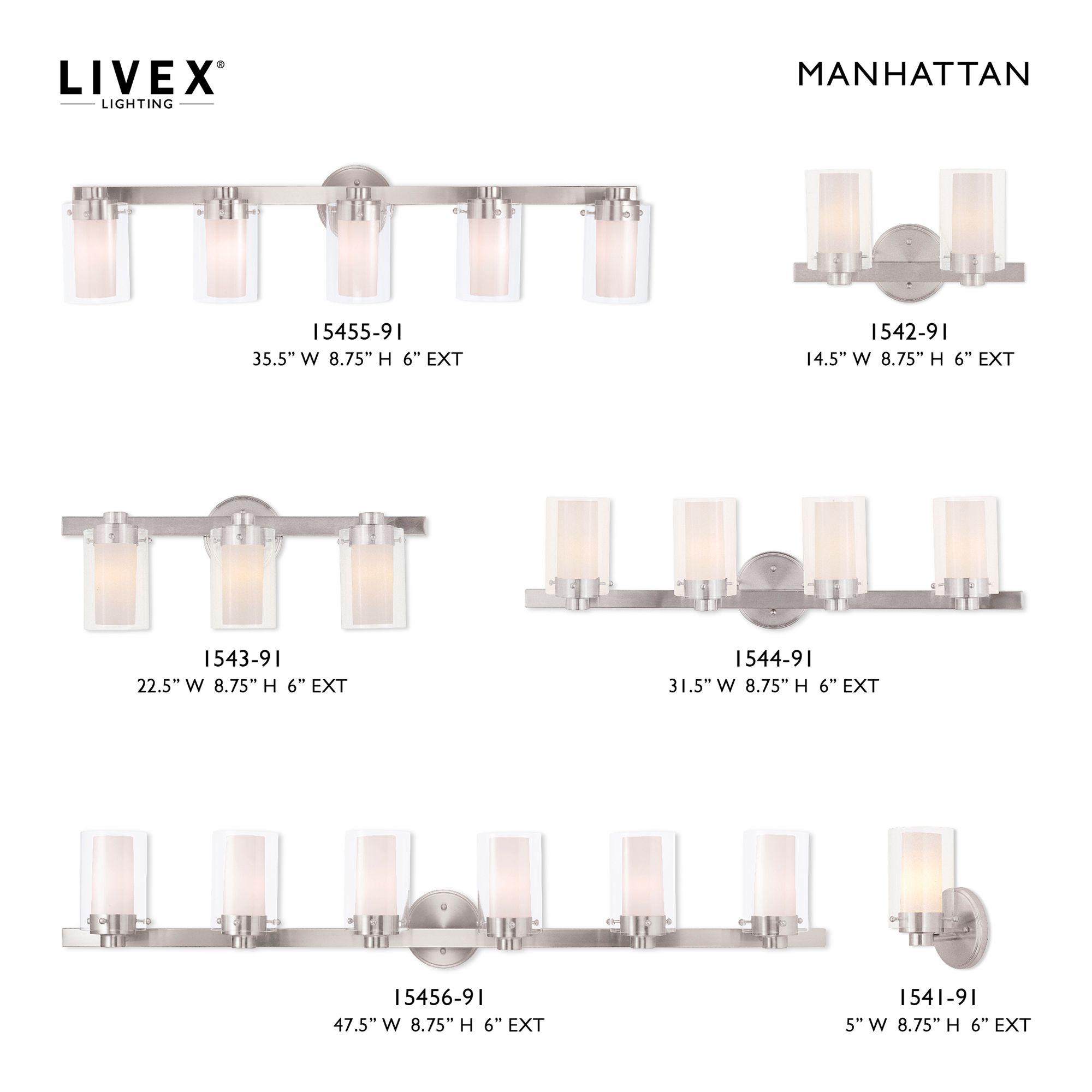 Manhattan 2-Light 8.75-in Brushed Nickel Cylinder Vanity Light