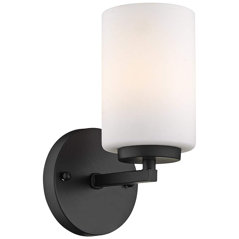 Image 1 Manhattan 4 3/4" Wide 1-Light Wall Sconce in Matte Black with Opal