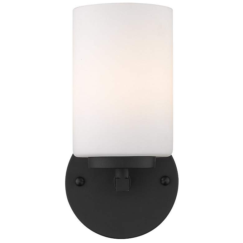 Image 2 Manhattan 4 3/4" Wide 1-Light Wall Sconce in Matte Black with Opal more views