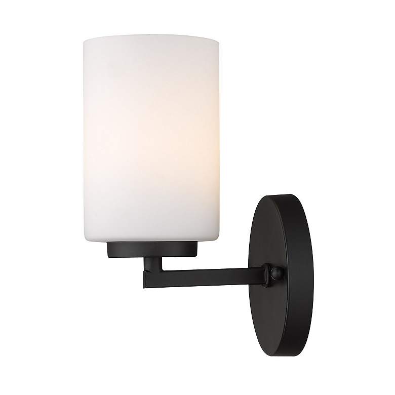 Image 3 Manhattan 4 3/4" Wide 1-Light Wall Sconce in Matte Black with Opal more views
