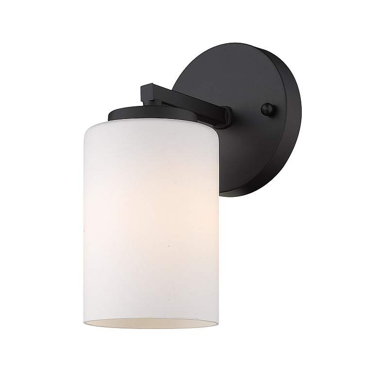 Image 4 Manhattan 4 3/4" Wide 1-Light Wall Sconce in Matte Black with Opal more views