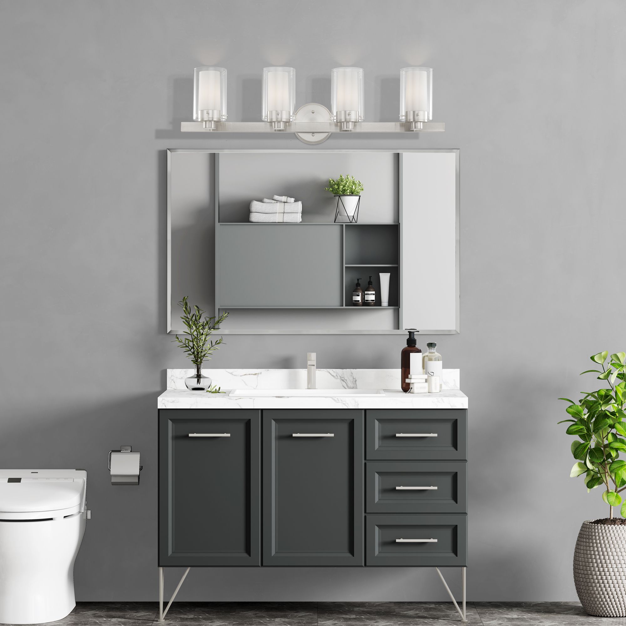 Manhattan 4-Light 8.75-in Brushed Nickel Cylinder Vanity Light