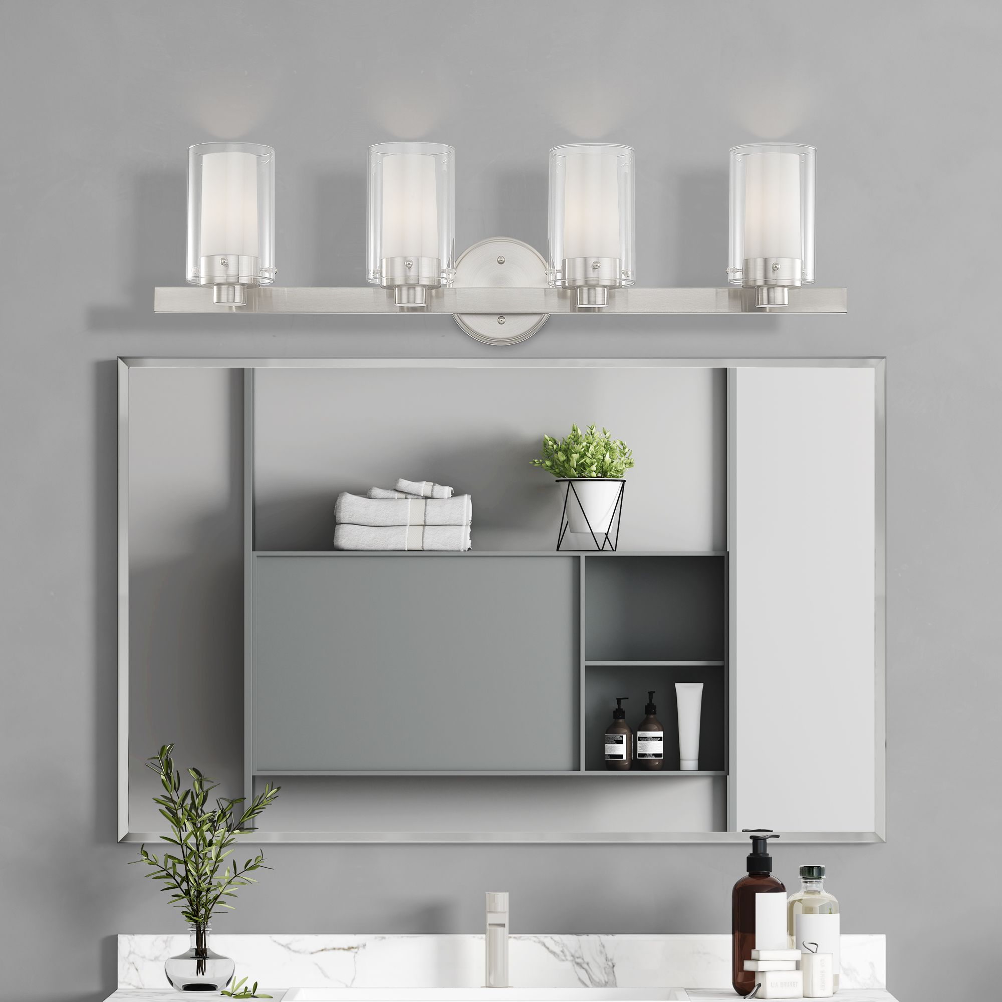 Manhattan 4-Light 8.75-in Brushed Nickel Cylinder Vanity Light