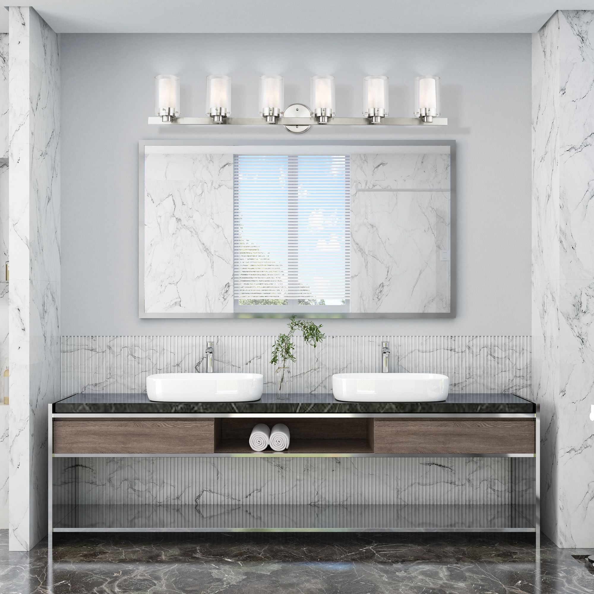 Manhattan 47 1/2" Wide Brushed Nickel 6-Light Bath Light