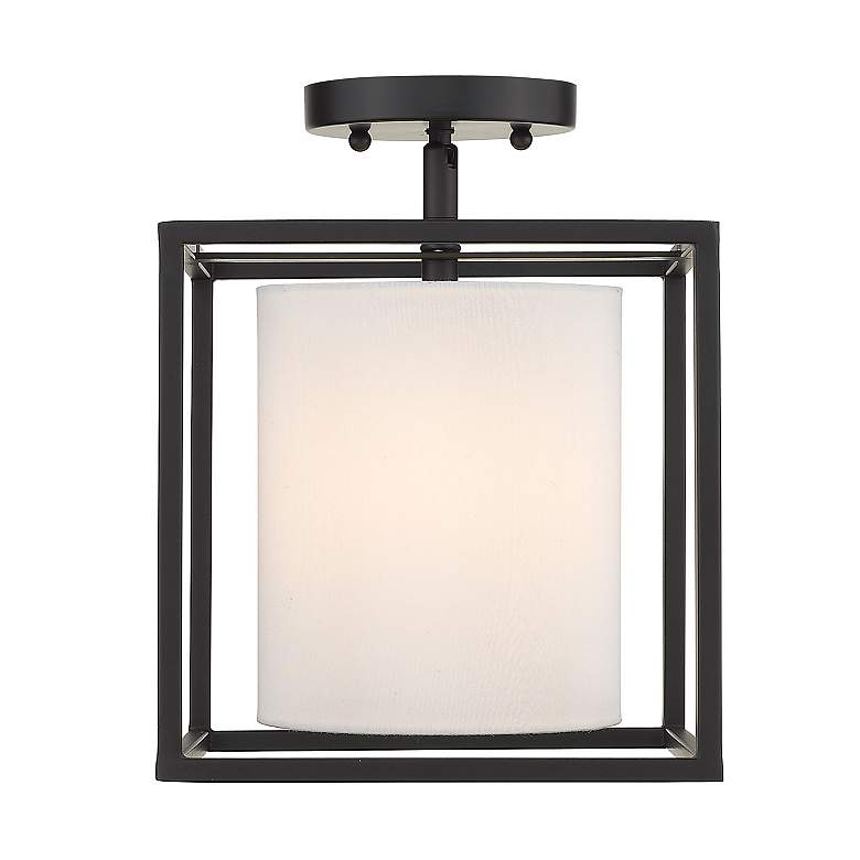 Image 2 Manhattan 9" Wide Matte Black 1-Light Semi-Flush With Modern White Sha more views