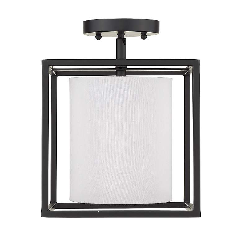 Image 3 Manhattan 9" Wide Matte Black 1-Light Semi-Flush With Modern White Sha more views