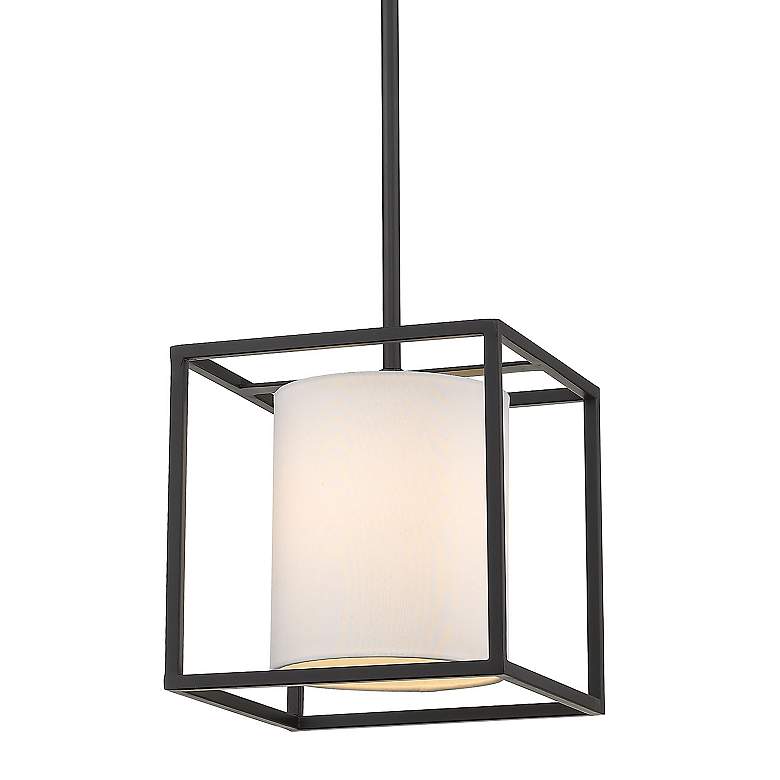 Image 4 Manhattan 9" Wide Matte Black 1-Light Semi-Flush With Modern White Sha more views