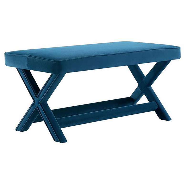 Image 1 Manhattan Comfort Abigail Velvet Upholstered Bench in Blue