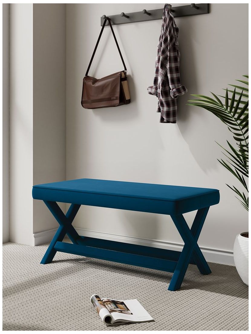 Image 2 Manhattan Comfort Abigail Velvet Upholstered Bench in Blue more views