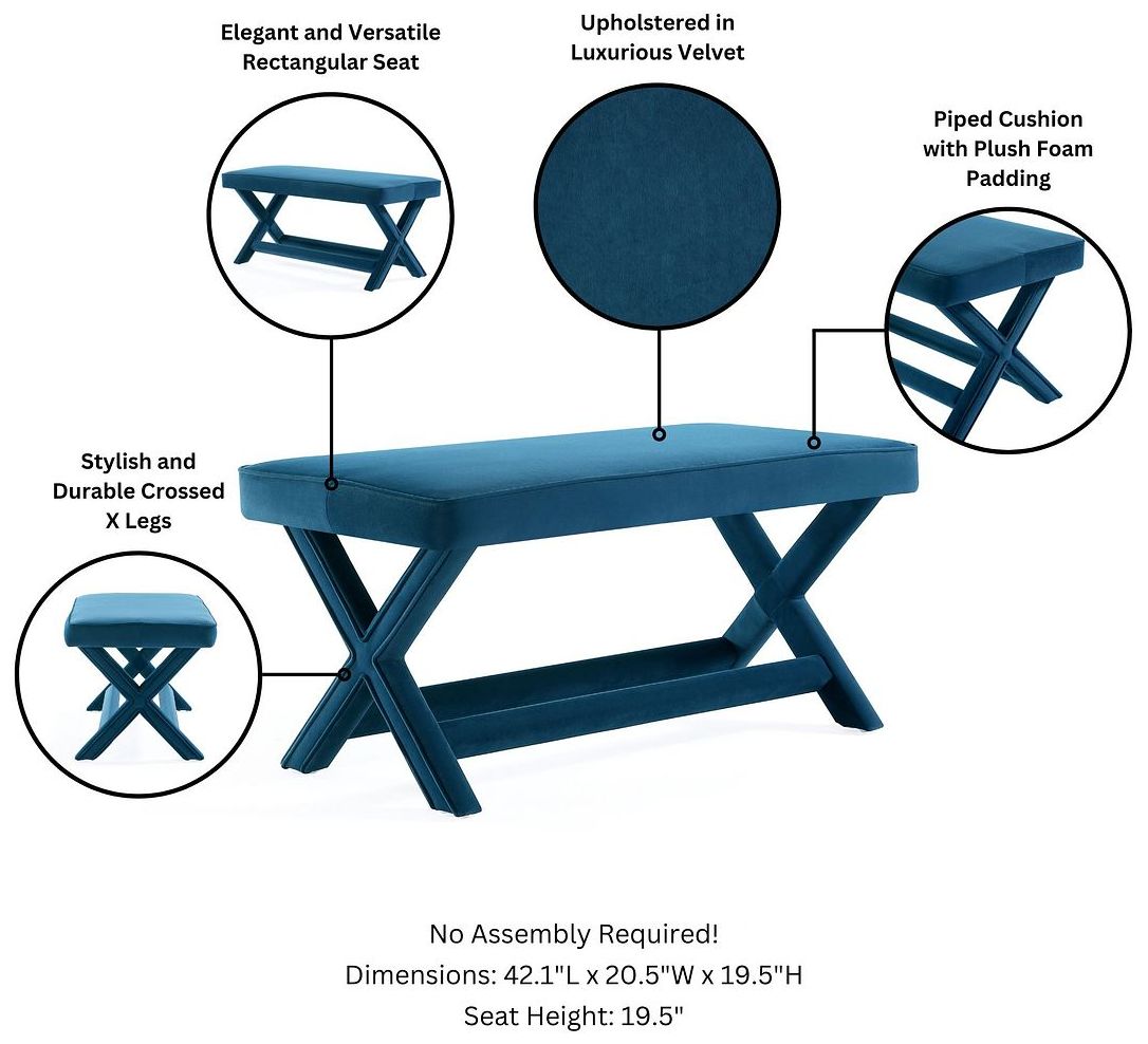 Image 4 Manhattan Comfort Abigail Velvet Upholstered Bench in Blue more views