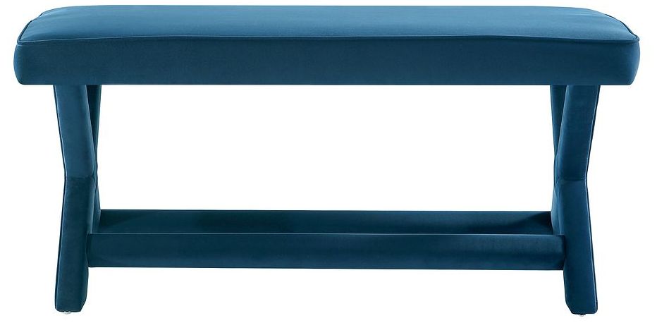 Manhattan Comfort Abigail Velvet Upholstered Bench in Blue