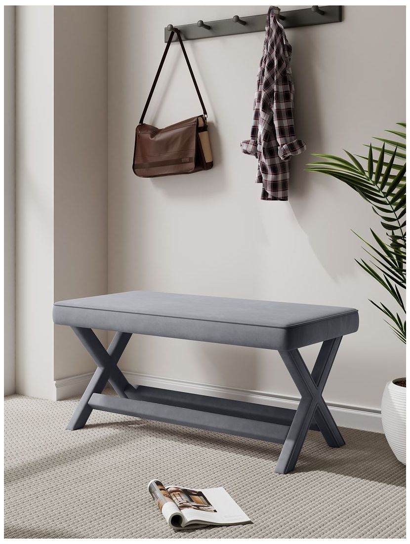Image 2 Manhattan Comfort Abigail Velvet Upholstered Bench in Grey more views