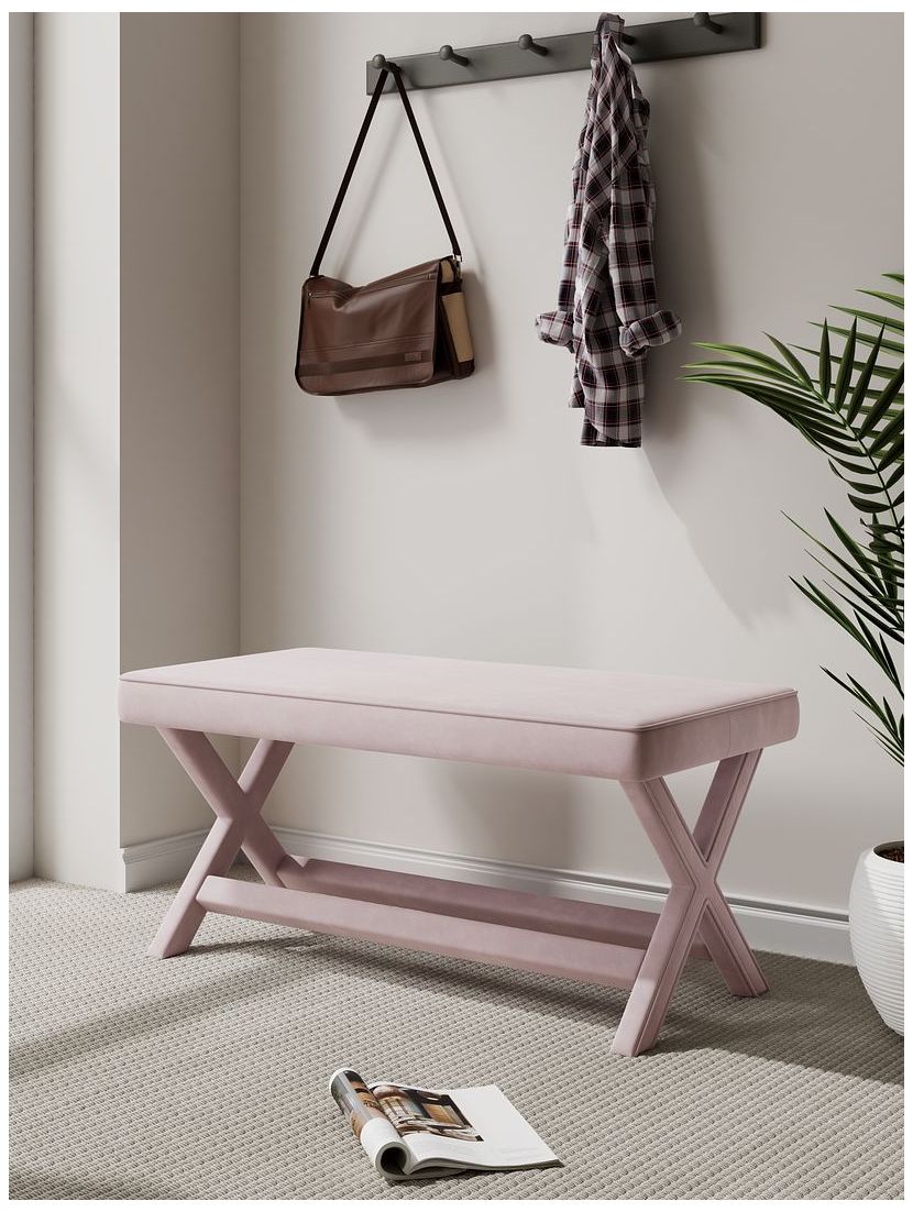 Image 2 Manhattan Comfort Abigail Velvet Upholstered Bench in Pink more views