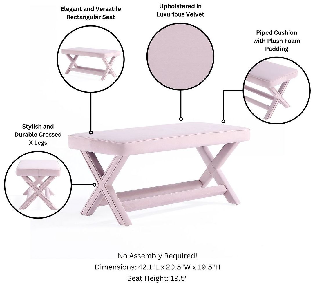 Image 4 Manhattan Comfort Abigail Velvet Upholstered Bench in Pink more views