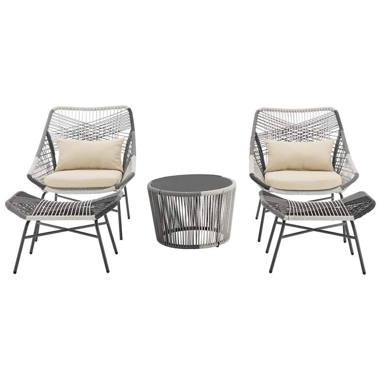 Image 1 Manhattan Comfort Ashland Modern 3-Piece Patio Conversation Set in Cream