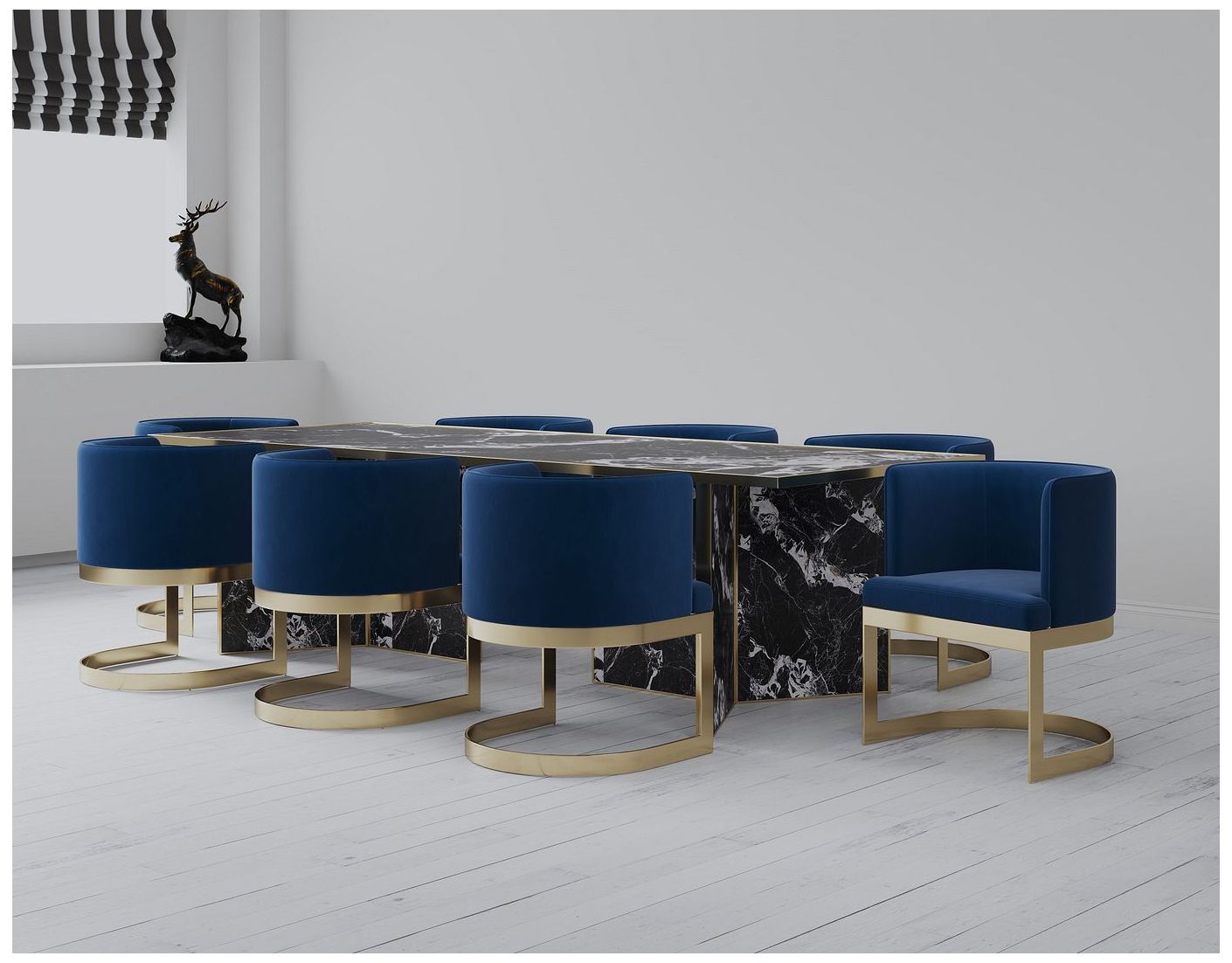 Image 2 Manhattan Comfort Aura 24 1/2" Brass Royal Blue Velvet Dining Chair more views