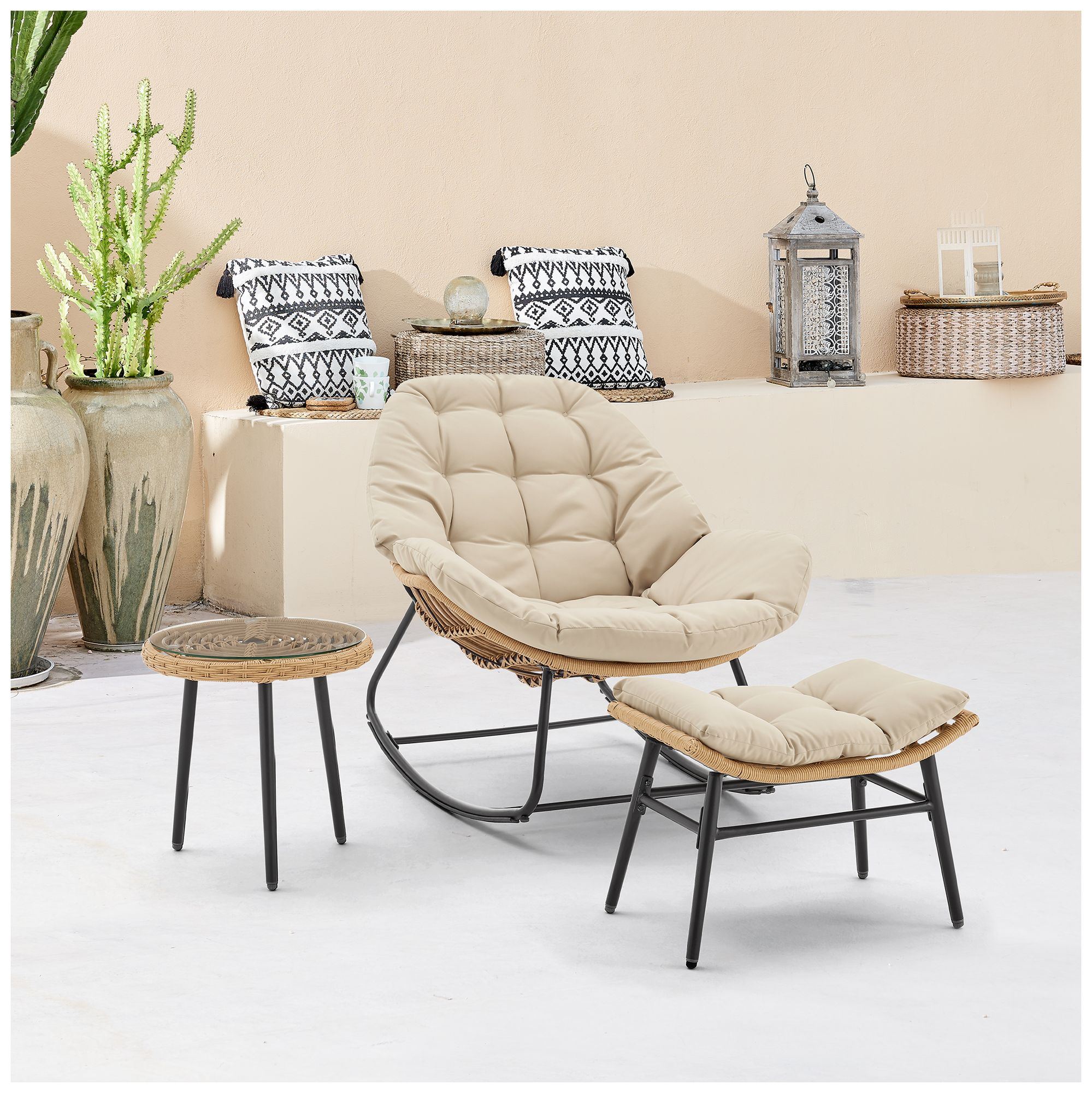 Image 2 Manhattan Comfort Benson Modern 3-Piece Patio Rocking Chair Set in Cream more views