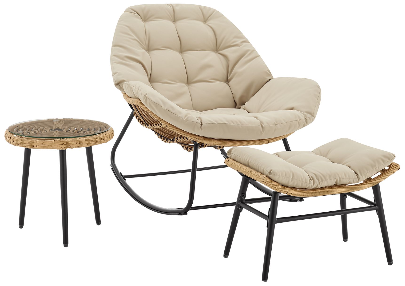 Image 7 Manhattan Comfort Benson Modern 3-Piece Patio Rocking Chair Set in Cream more views