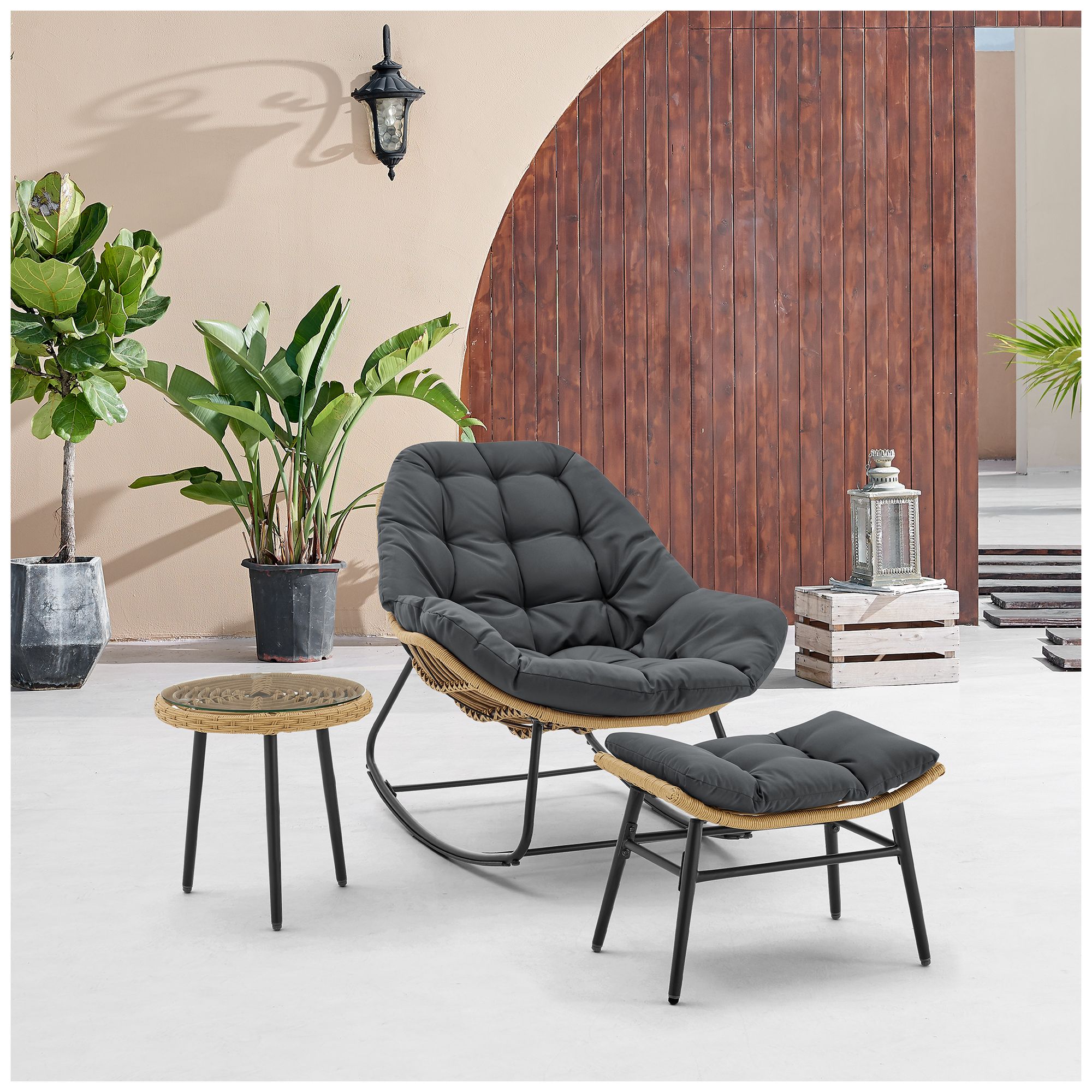 Image 2 Manhattan Comfort Benson Modern 3-Piece Patio Rocking Chair Set in Grey more views