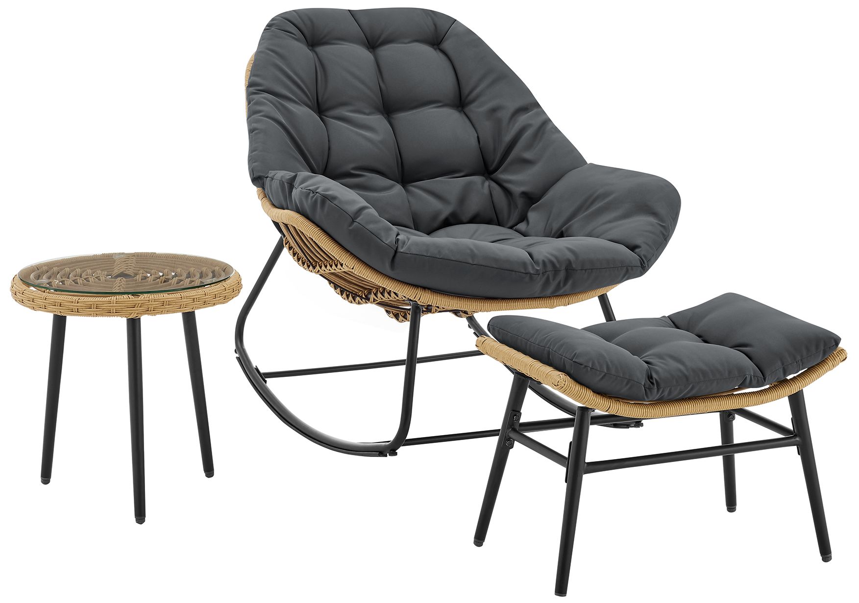 Image 7 Manhattan Comfort Benson Modern 3-Piece Patio Rocking Chair Set in Grey more views