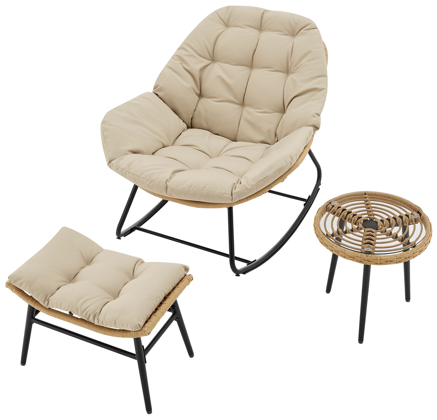Image 7 Manhattan Comfort Benson Modern 6-Piece Patio Rocking Chair Set in Cream more views