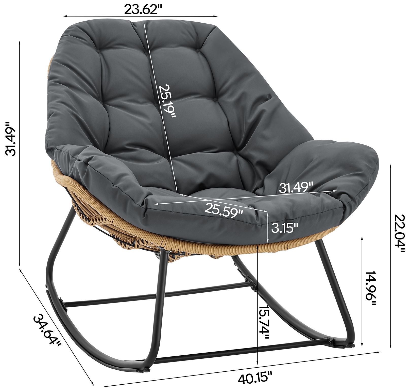 Image 2 Manhattan Comfort Benson Modern 6-Piece Patio Rocking Chair Set in Grey more views
