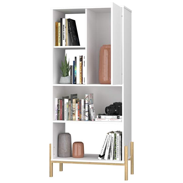 Image 3 Manhattan Comfort Bowery 60 1/2 inch High 5-Shelf White and Oak Bookcase more views