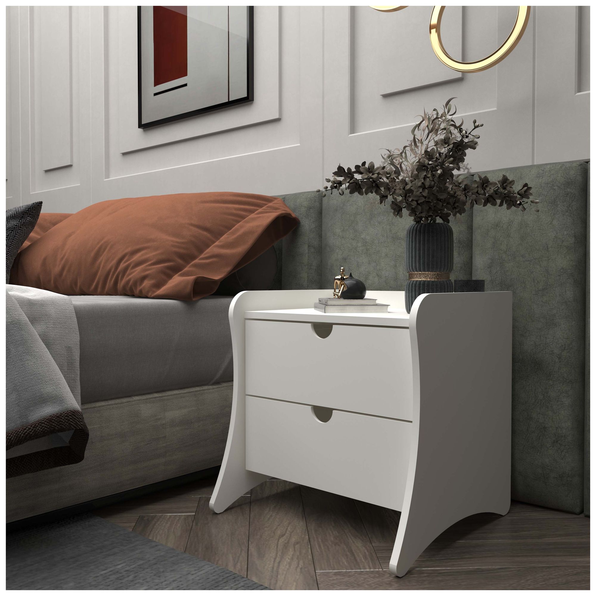 Image 2 Manhattan Comfort Coney Mid-Century Modern 2-Drawer Nightstand in White more views