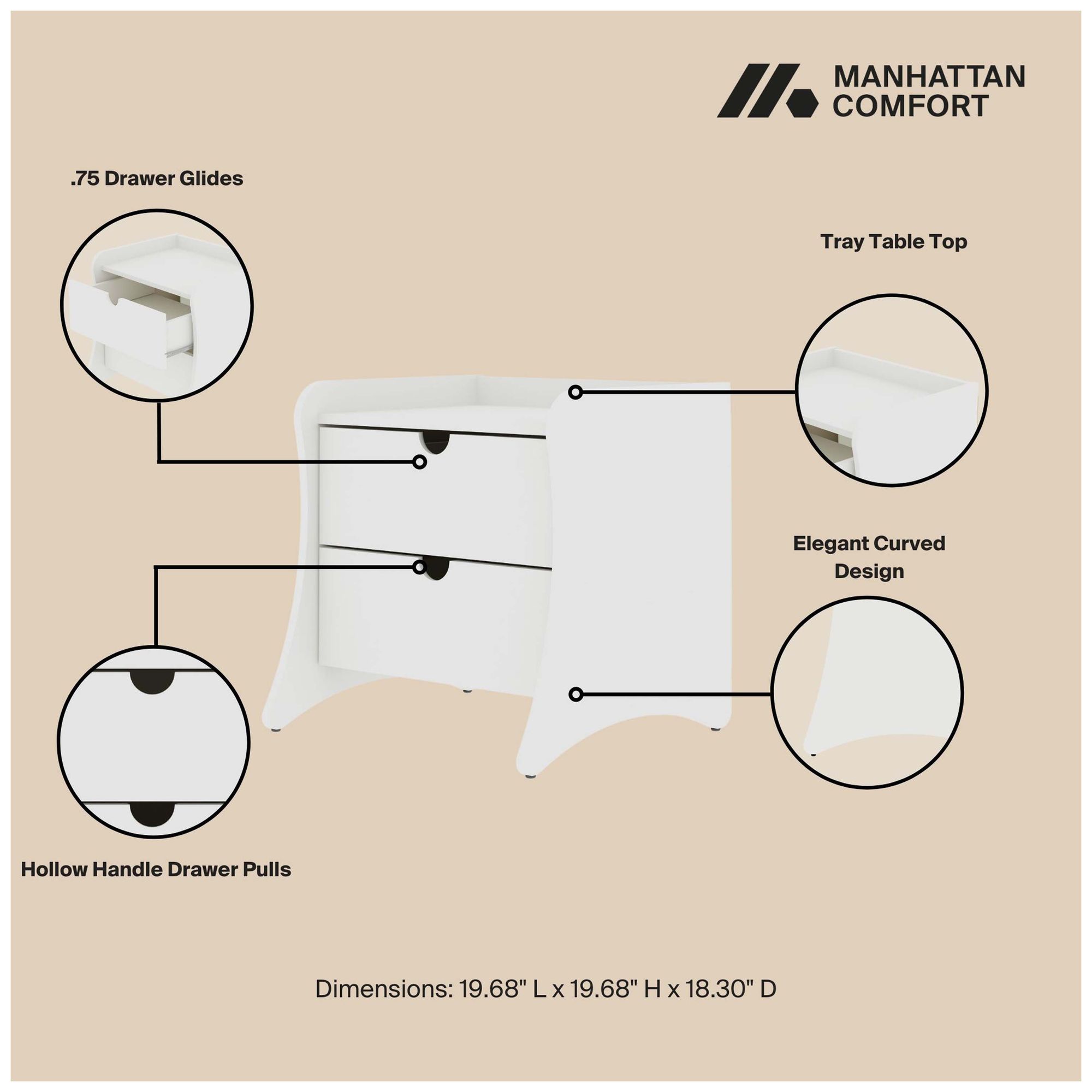 Image 4 Manhattan Comfort Coney Mid-Century Modern 2-Drawer Nightstand in White more views