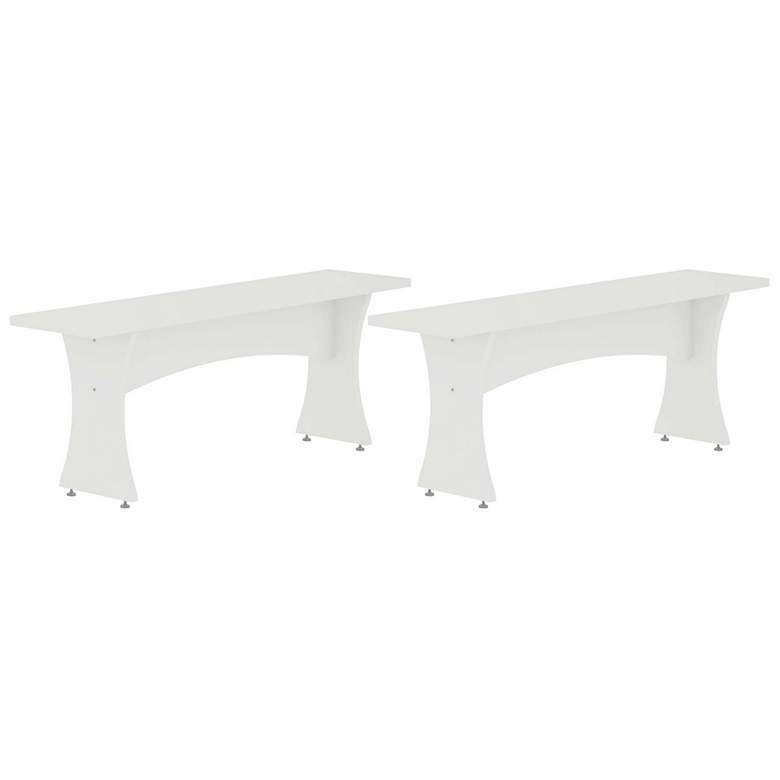 Image 1 Manhattan Comfort Coney Mid-Century Modern Dining Bench in White (Set of 2)
